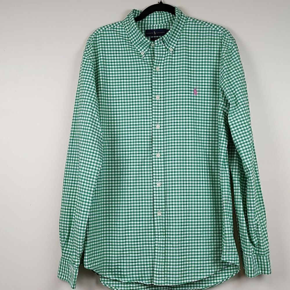 Ralph Lauren Slim Fit Green Gingham Long Sleeve Button Down Shirt Size XL
